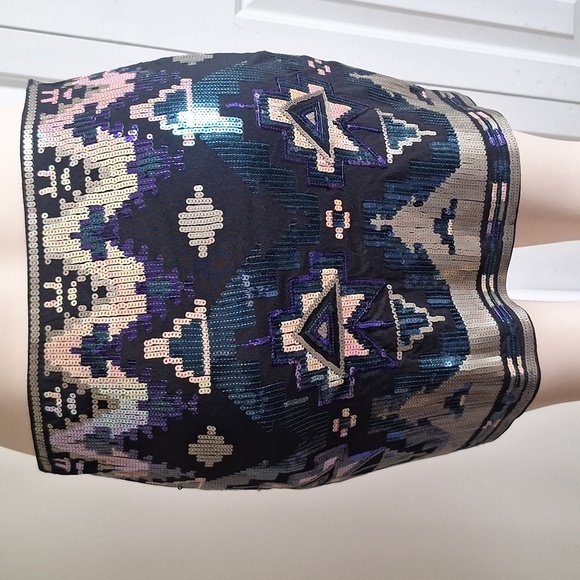 Express Sequin Geometric Print Mini Skirt Size M - Picture 3 of 10